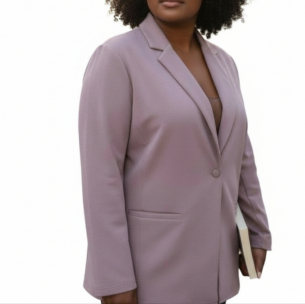 ASOS Curve Blazer Size 16 Purple Shade Faux Pockets Oversized Stretchy Long New